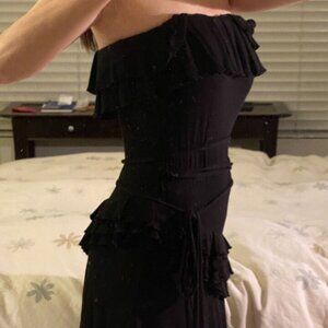 black bodycon ruffle strapless dress